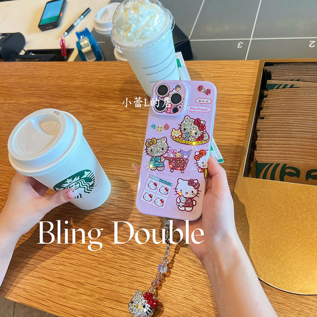 Shopping cart kitty cute multi-kitty rhinestone mobile phone case 14 suitable for 15 apple 16 promax Huawei mate