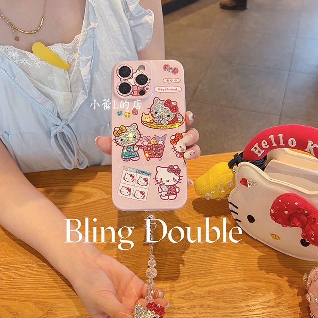 Shopping cart kitty cute multi-kitty rhinestone mobile phone case 14 suitable for 15 apple 16 promax Huawei mate