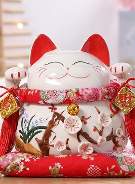 招财猫摆件 家居店铺陶瓷大小号存钱罐开业送礼收银台客厅储蓄罐