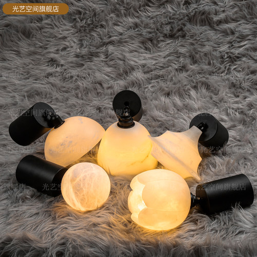 西班牙云石卧室床头小吊灯电视墙楼梯灯中古吧台升降吊线灯中式灯 - 图0