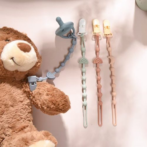 婴儿安抚奶嘴防掉链宝宝咬胶玩具防丢挂绳夹子食品硅胶牙胶固定器 - 图1