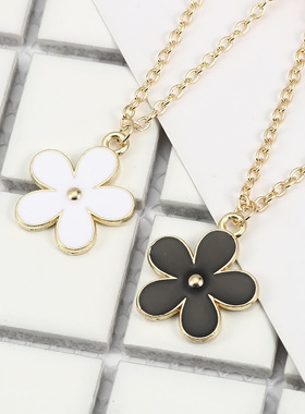 韩版创意双面5瓣花朵项链个性彩