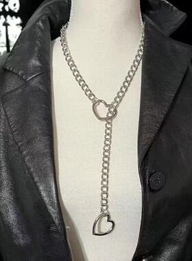 欧美新款套索心形项链桃心形滑动