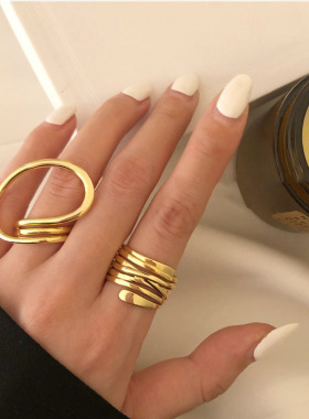新品简约合金金属两件套几何戒指