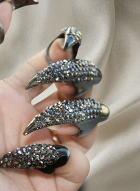 鹰爪戒指夸张长指甲个性时尚风镶
