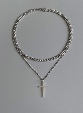 双层十字架项链男潮韩版酷气质时