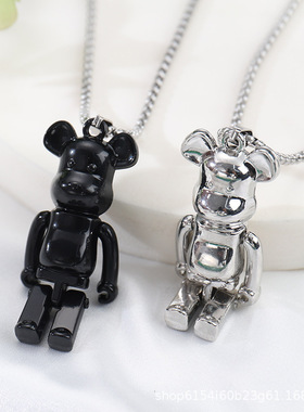 抖音同款四肢可动暴力熊男士项链情侣嘻哈个性长款毛衣链吊坠挂件