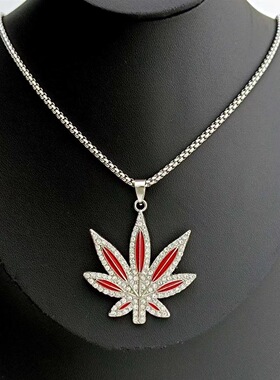 欧美潮流嘻哈摇滚镶钻画油枫叶项