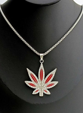 欧美潮流嘻哈摇滚镶钻画油枫叶项