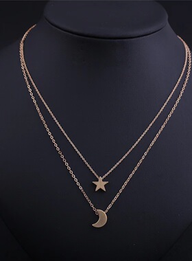 欧美跨境项链韩版星星月亮吊坠项