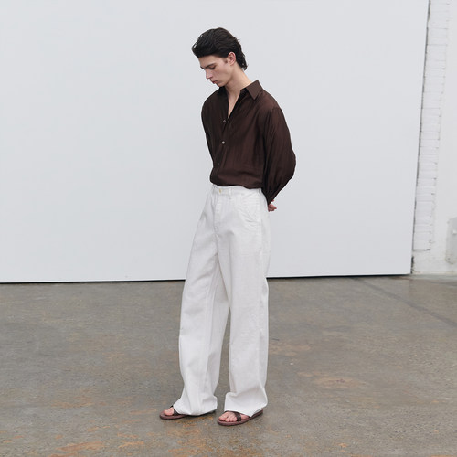 SouthStudio牛仔裤男女同款26夏竹节纹白色休闲宽松透气牛仔裤 - 图3