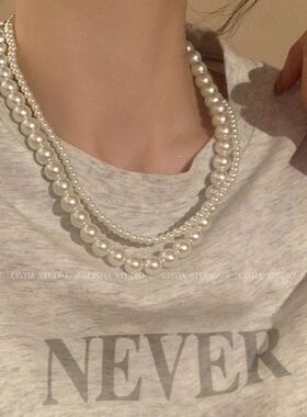 双层珍珠项链颈链女轻奢高级设计感小众锁骨链choker2025新款爆款