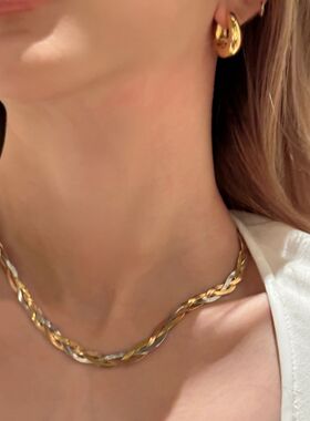 欧美小众设计感钛钢蛇骨链项链个性编织百搭简约镀金短choker颈链
