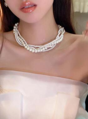 春夏季珍珠双层爱心项链女