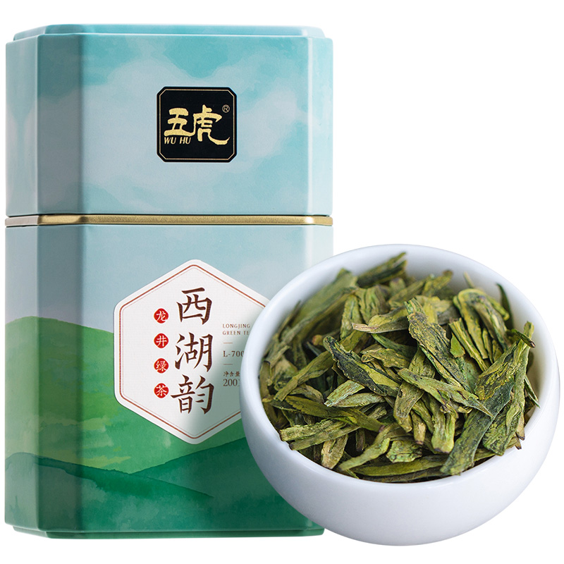 五虎茶叶旗舰店西湖韵龙井茶绿茶茶叶新茶春茶明前龙井豆浓香型散装罐装五虎3