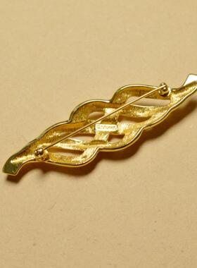 中古饰品vintage首饰 莫奈Monet 素金叶子胸针