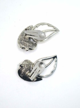 中古首饰 Sarahcov 复古银色叶片耳夹