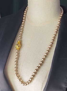 中古 Joan rivers 香槟色琉璃珍珠长项链 长约72 成色好