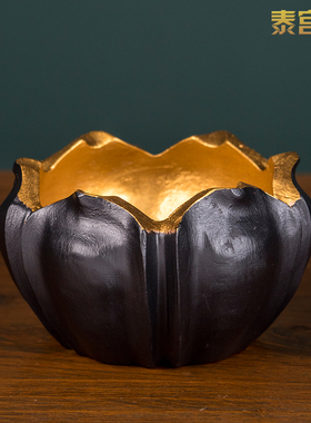 泰式风格莲花造型木雕供果盒摆件