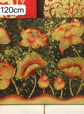 手绘油画荷花玄关装饰画东南亚