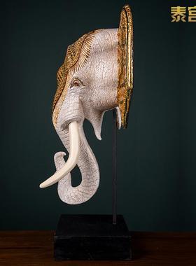 泰式东南亚大象头木雕摆件