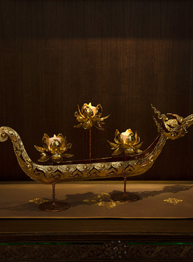 纯手工铁艺蜡烛台龙舟莲花烛台