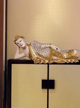 东南亚风格金箔佛像卧佛摆件