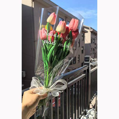 简易透明英文花束套袋鲜花玫瑰防水多支塑料包装袋花纸单支摆摊袋 - 图2