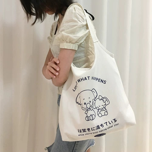 Шоппер, брендовая свежая сумка на одно плечо, тканевый мешок, в корейском стиле