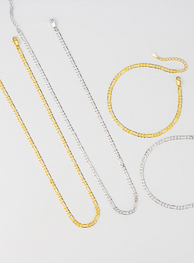 银恋s925纯银古巴子母链条手链嘻哈个性时尚简约男女款手链潮