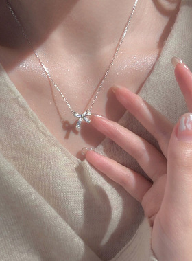 s925纯银满钻蝴蝶结项链女ins轻奢小众设计仙气温柔高级感锁骨链