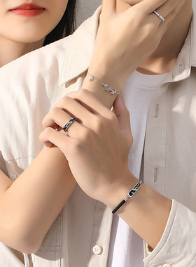 原创枯木逢春情侣对戒925纯银森系ins风戒指一对珐琅指环七夕礼物