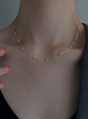 S925纯银圆珠蛇骨链女网红时尚ins辣妹颈链简约高级叠戴锁骨项链