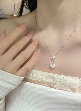 999纯银四叶草平安扣项链女国风新中式白玉髓吊坠小红书同款项饰