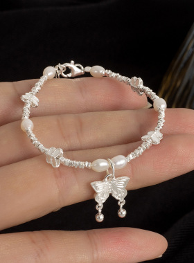 S925纯银蝴蝶碎银子手链女小众设计高级感甜美韩国ins风气质手链