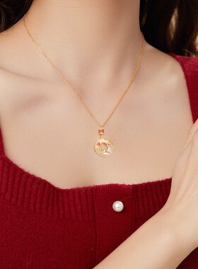 好运锦鲤玉髓平安扣项链女文艺复古风新中式国潮吊坠新年礼物