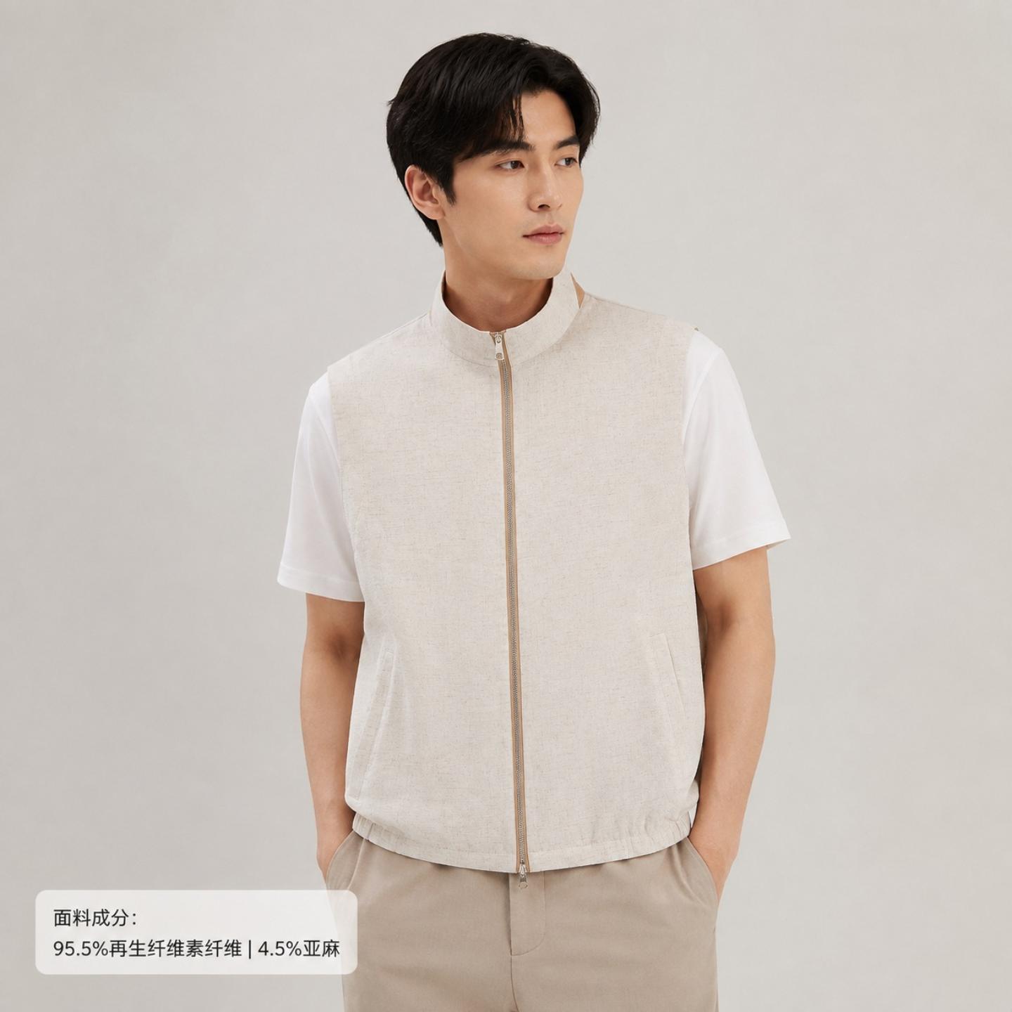 Plock New Men's Casual Vest Spring and Autumn Stand Collar Zipper Version Waistcoat Young and Middle-aged Business Old Money Fengma