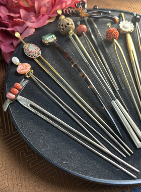 日本中古回流 Vintage 藏品多宝发簪子雕花珠 甲 七八十年代 发钗