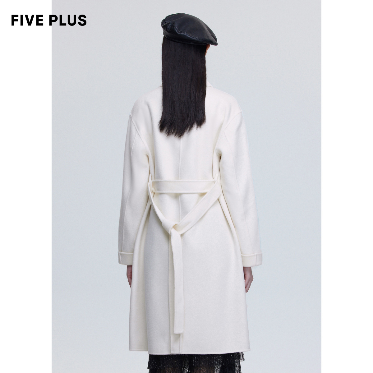 FIVE PLUS女冬装100%纯羊毛呢子大衣女宽松中长外套小众