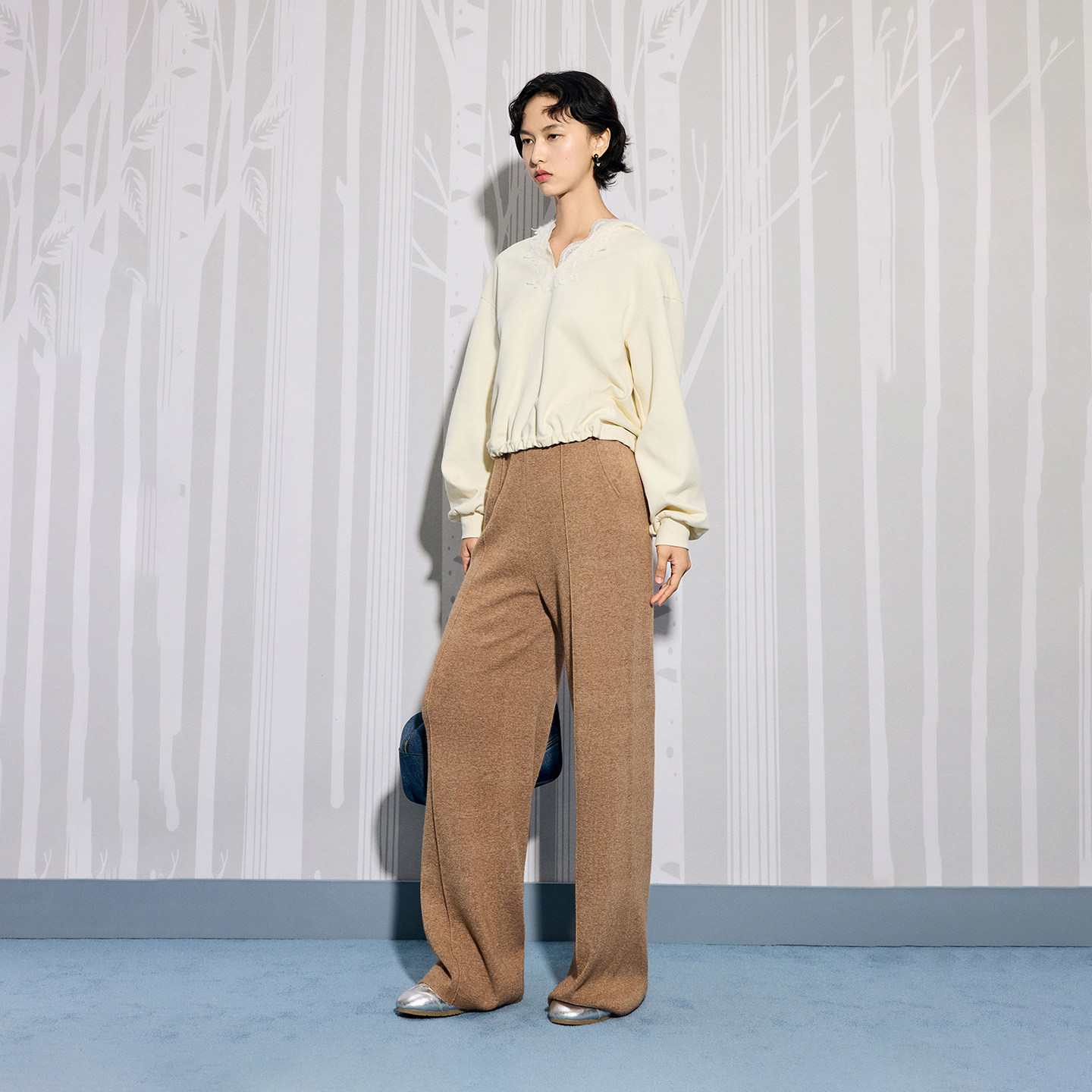 FIVE PLUS裤子仿羊毛高腰垂感休闲直筒针织卫裤2025新款女冬装,淘宝优惠券,粉丝福利购,淘宝优惠卷