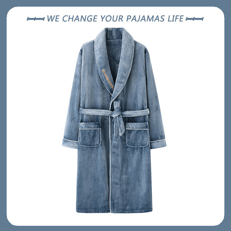 睡袍男秋冬季加绒加厚长款法兰绒睡衣珊瑚绒浴袍宽松加大码家居服,淘宝优惠券,粉丝福利购,淘宝优惠卷