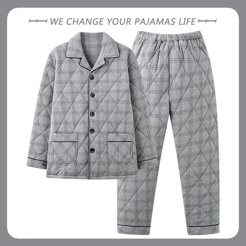 高级感纯棉夹棉睡衣男士秋冬季加厚保暖三层2025年新款青年家居服,淘宝优惠券,粉丝福利购,淘宝优惠卷