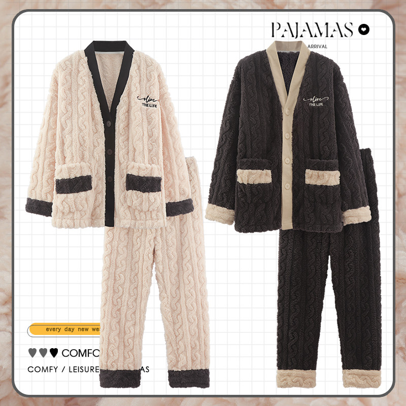 2025年冬季法兰绒情侣睡衣女加绒加厚珊瑚绒男士秋冬家居服可外穿,淘宝优惠券,粉丝福利购,淘宝优惠卷