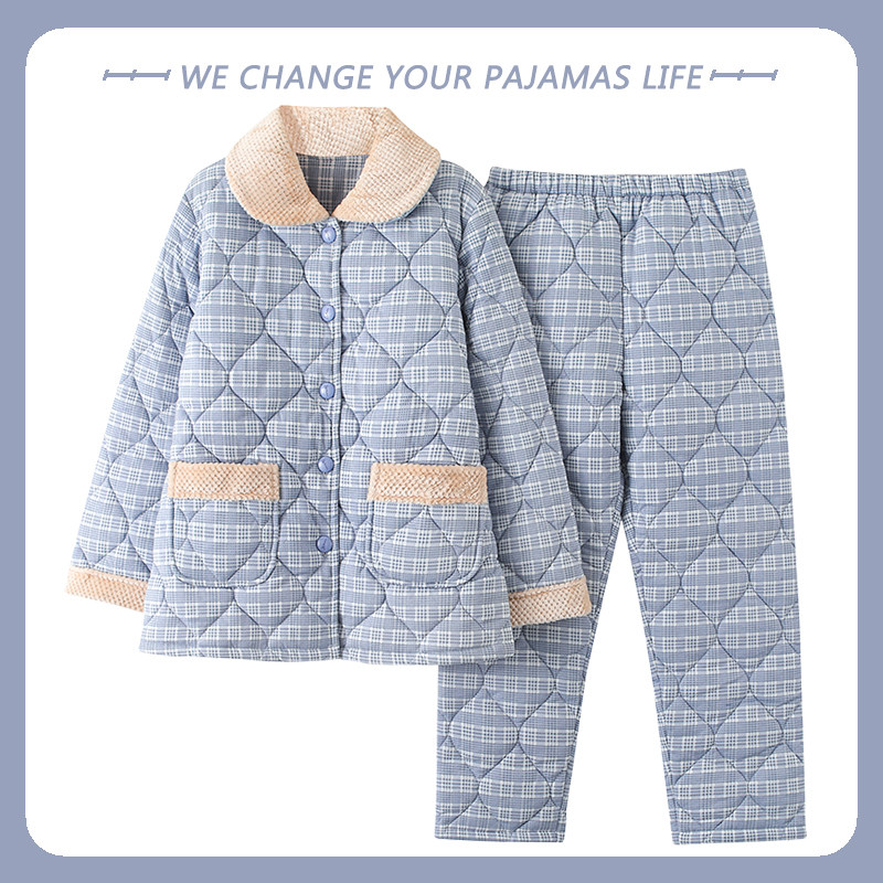 北极绒冬季天夹棉睡衣女新款纯棉长袖三层加厚棉袄休闲家居服套装,淘宝优惠券,粉丝福利购,淘宝优惠卷