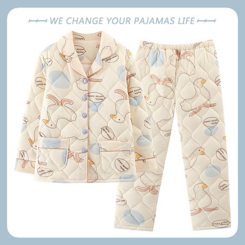 2025年秋冬季睡衣女纯棉夹棉袄子三层保暖加厚冬天家居服两件套装,淘宝优惠券,粉丝福利购,淘宝优惠卷