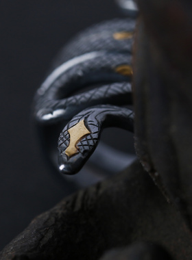 复古朋克风做旧原创纯银银戒指