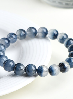 久雅水晶 7A级天然半盆蓝兔毛圆珠手链 蓝色细发晶聚宝盆散珠