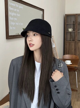 春秋季毛线针织鸭舌帽女款显脸小