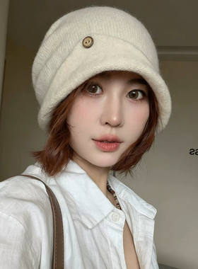 冬季保暖黑色复古金属标堆堆帽女
