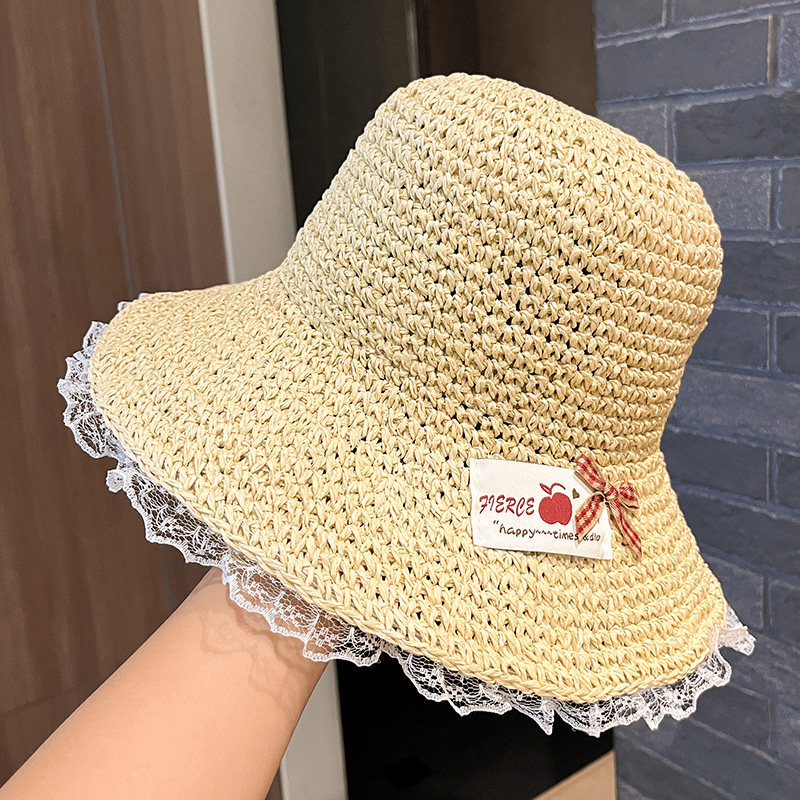 蝴蝶结蕾丝花边草帽女款2025新款大帽檐遮阳海边沙滩防晒太阳帽子,淘宝优惠券,粉丝福利购,淘宝优惠卷